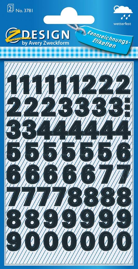 Avery Etiketten cijfers en letters 0-9, 2 blad, zwart, waterbestendige folie