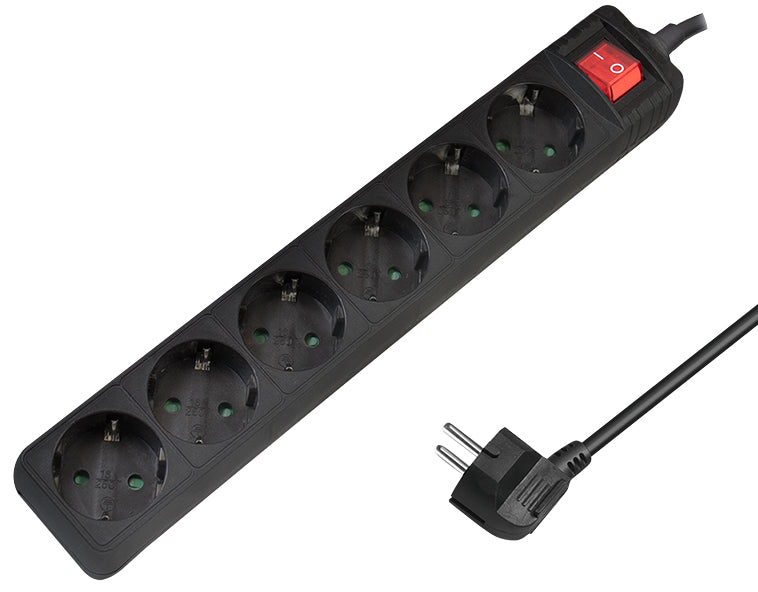 LogiLink stekkerdoos, 6-voudig, met schakelaar, zwart