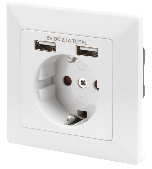 DIGITUS inbouwdoos, wit, met 2x USB-poort, wit