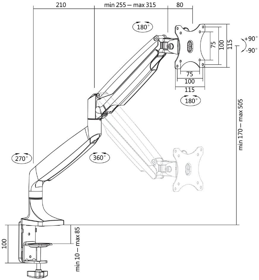 LogiLink TFT/LCD monitorarm, gemaakt van aluminium, zilver