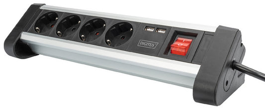 DIGITUS stekkerdoos, 4-voudig, 2x USB, met schakelaar
