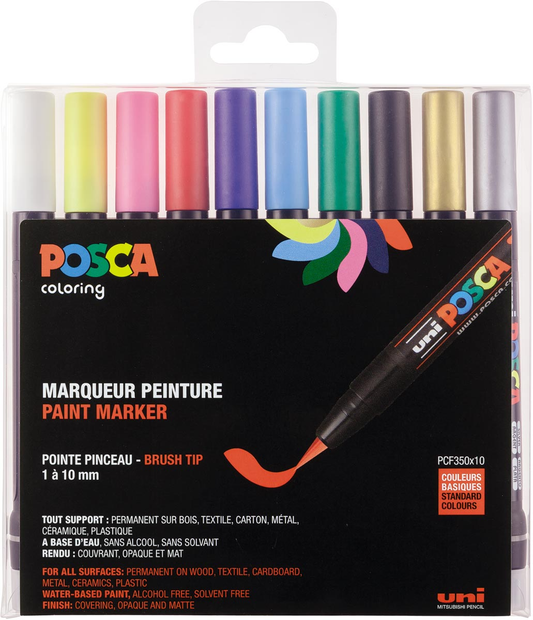 Posca paintmarker PCF-350, brush tip, étui van 10 stuks, assorti