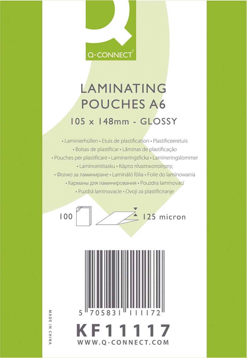 Q-CONNECT lamineeretui, A6, 125 micron, doos van  100 stuks