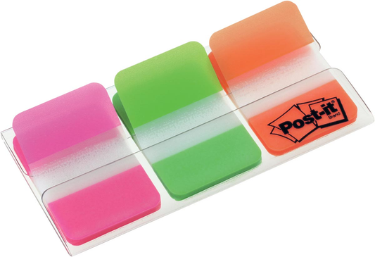 Post-it Index Strong, ft 25,4 x 38 mm, set van 3 kleuren (roze, groen en oranje), 22 tabs per kleur
