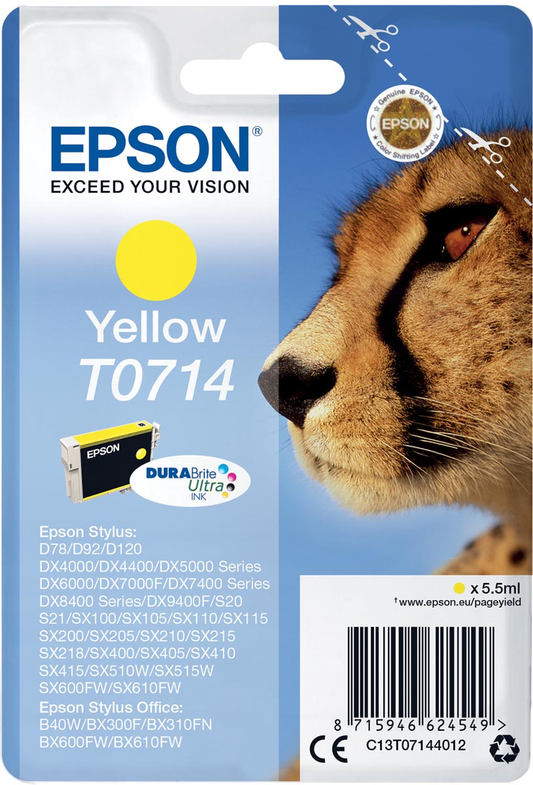 Epson inktcartridge T0714, 415 pagina's, OEM C13T07144012, geel