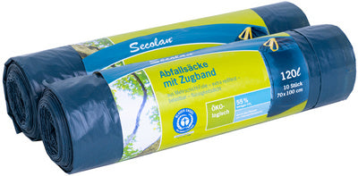 Secolan afvalzak, met trekkoord, blauw/zwart, 120 liter