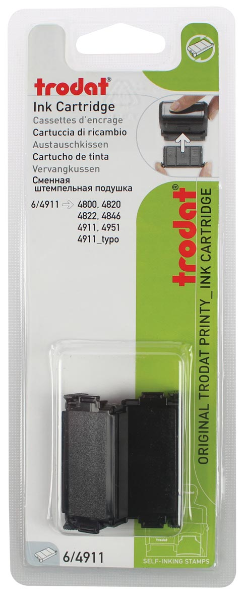 Trodat vervangkussen zwart, voor stempel 4911/4820/4822/4846, blister met 2 stuks