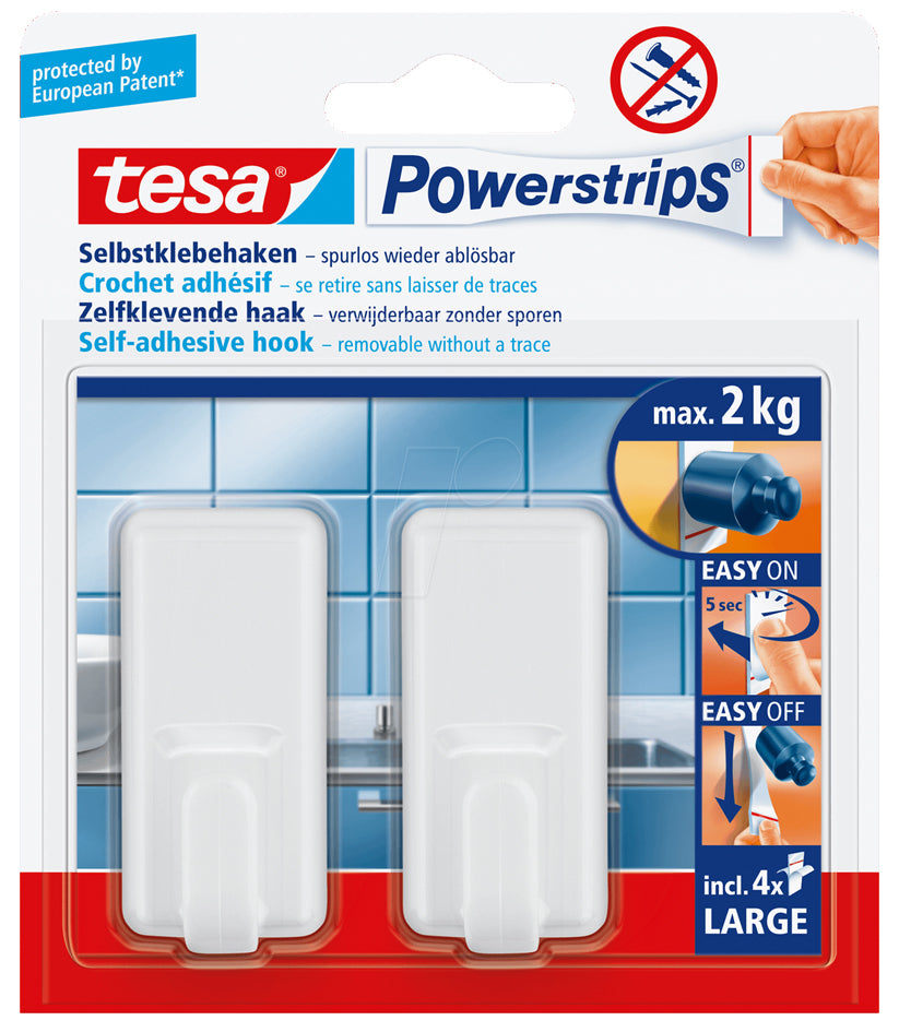 tesa Powerstrips Haken LARGE Classic, chroom