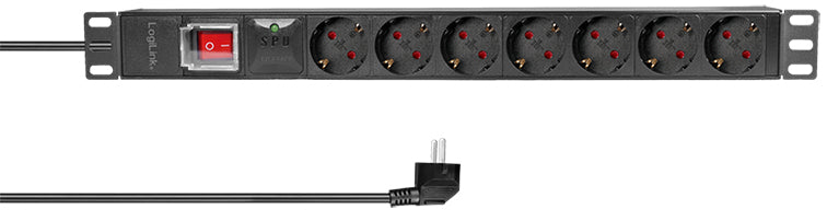 LogiLink 19 contactdoosstrook, 7-voudig, met schakelaar, zwart