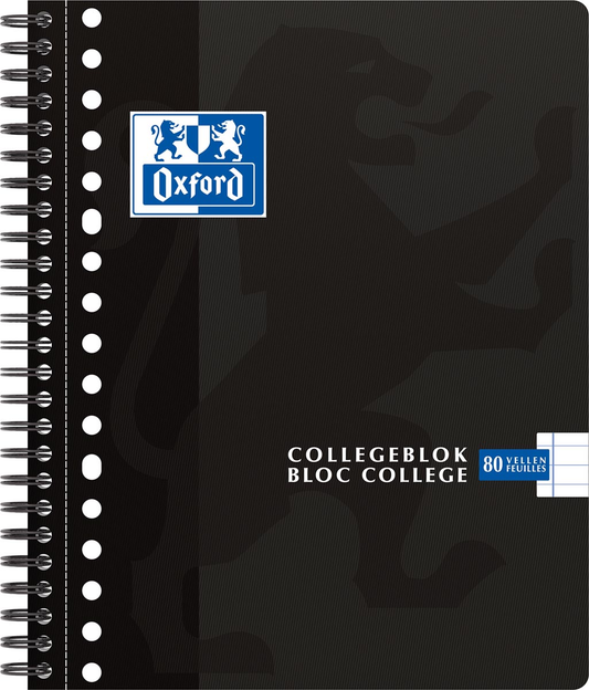 Oxford School collegeblok, ft A5+, 160 bladzijden, 17 gaatjes, kantlijn, gelijnd, zwart