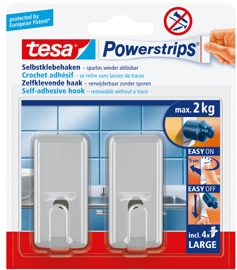 tesa Powerstrips Haken LARGE Classic, chroom
