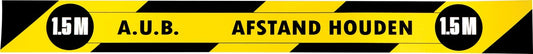 Gallery vloersticker, houd  1,5 meter afstand, ft 80 x 8 cm, geel/zwart