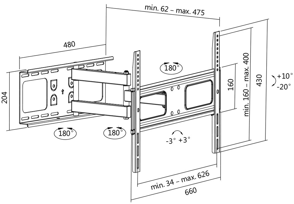 LogiLink TV muurbeugel Full Motion, voor 96,98 - 177,8 cm