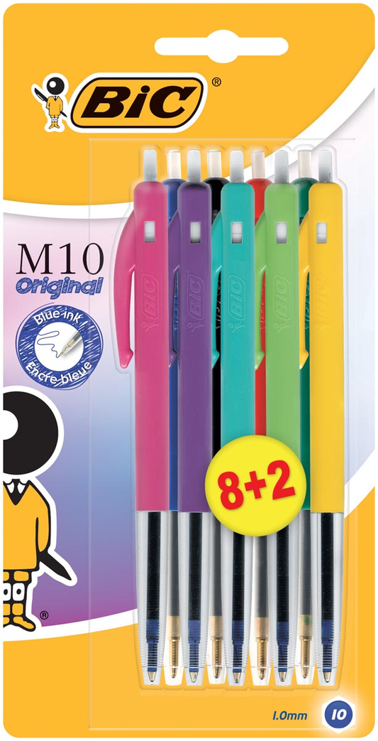 Bic balpen M10 Clic Colors 8+2 gratis, op blister