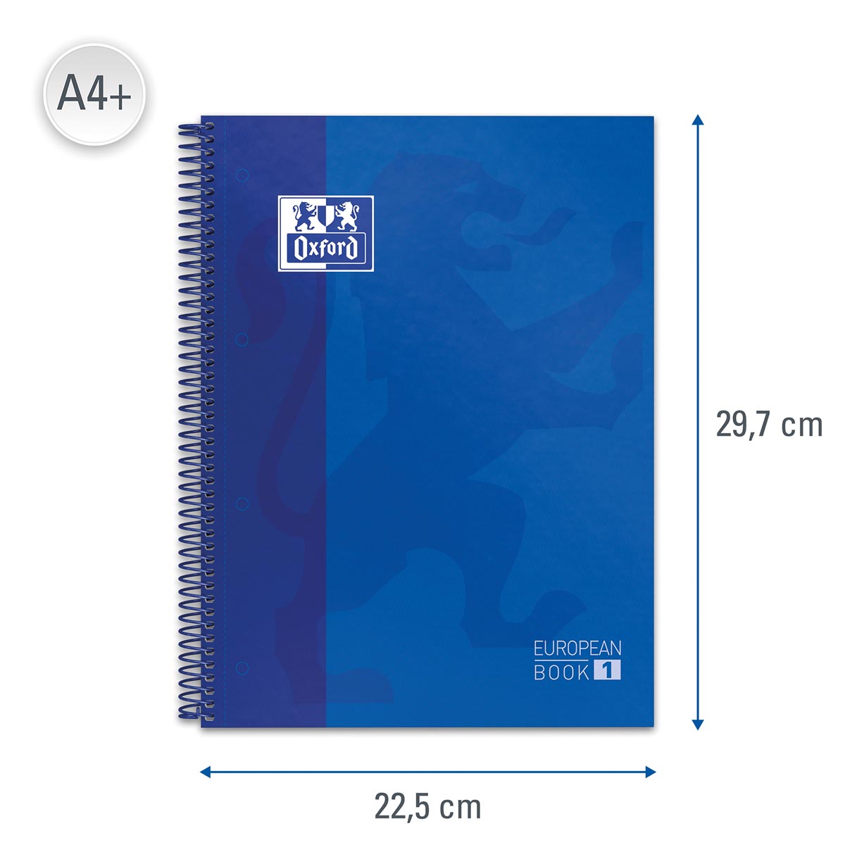 Oxford School Classic Europeanbook spiraalblok, ft A4+, 160 bladzijden, geruit 5 mm, donkerblauw