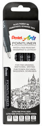 PentelArts Permanent Fineliner Pointliner, zwart, set van 5