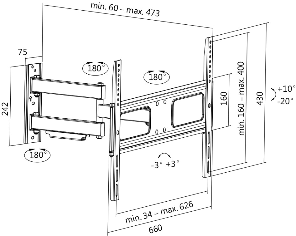 LogiLink TV muurbeugel Full Motion, voor 96,98 - 177,8 cm